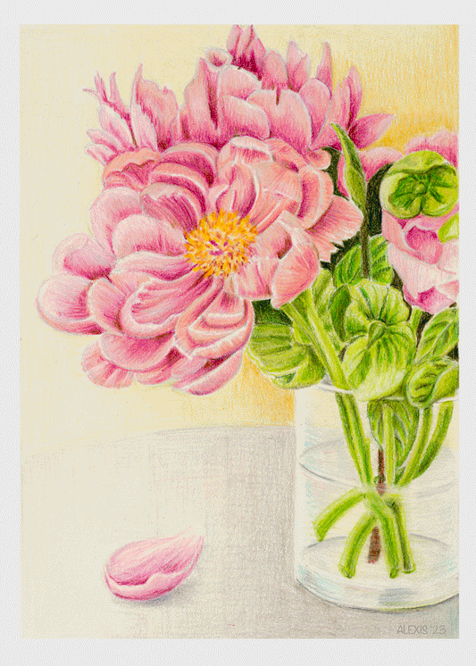 Peonies in a Glass Vase